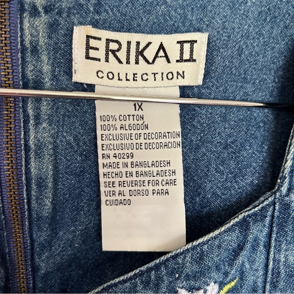 Vintage Embroidered Denim Floral Button Down Tie Back 90s Maxi Dress Size 1X - Picture 4 of 14